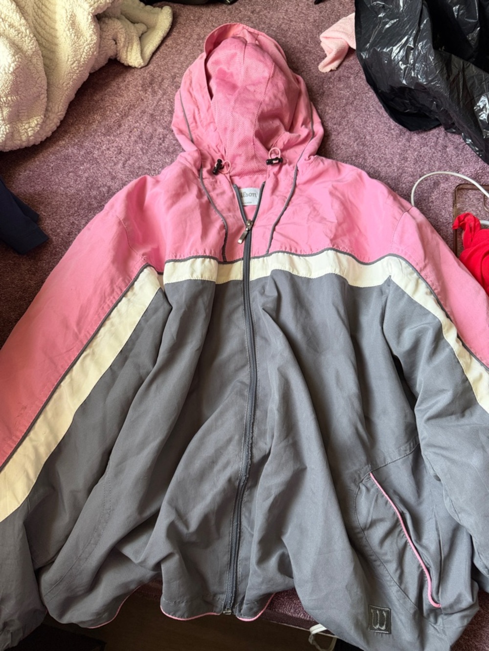 Wilson Pink and Gray Hooded Colorblock Windbreaker